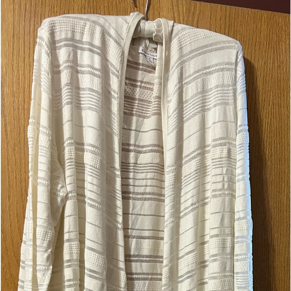 Ladies cardigan sweater. 41 Hawthorn. 2X. Ivory color. Rayon, nylon, spandex.